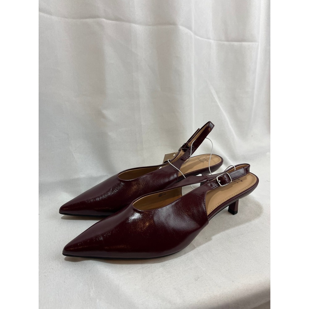 A New Day Burgundy Slingback Kitten Heels Pointed Toe Pumps Size 9 Burgundy